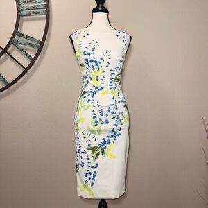 Karen Millen Dress Size 4 NWT Sleeveless Ivory Floral Sheath Lined Designer